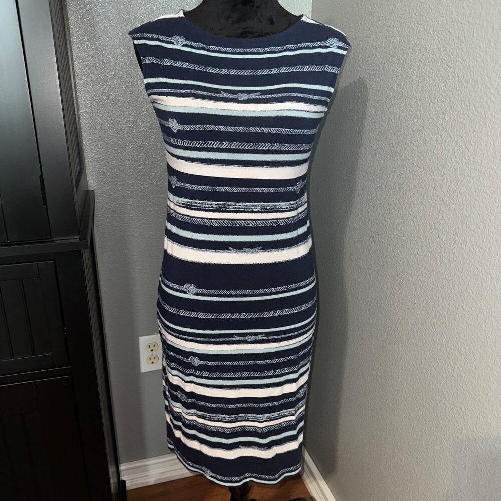 Chico's Dress‎ Women's Size 0 Navy White Striped Sheath Sleeveless Stretch S 4/6